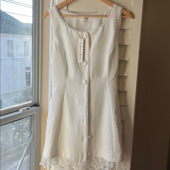 Elegant for Love and Lemons White Sleeveless Dress with Lace Trim - Picture 4 of 4